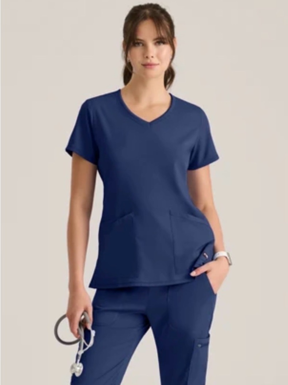 Grey's Anatomy Navy V-Neck Short Sleeve Scrub Top